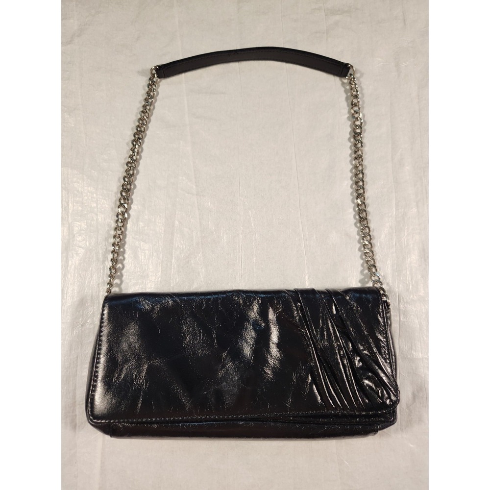 Vintage Hobo International Chain Clutch Bag Black Leather Purse EUC